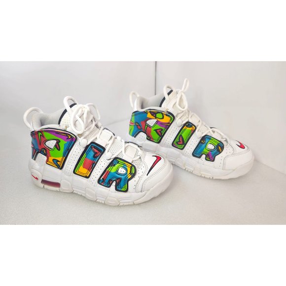 Nike Air More Uptempo GS Peace Love Swoosh Colorful White Mid-Top Sneakers 4Y - Picture 4 of 13